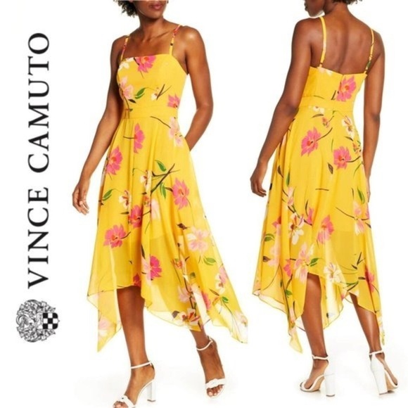 Vince Camuto | Dresses | Vince Camuto Yellow Chiffon Dress | Poshmark